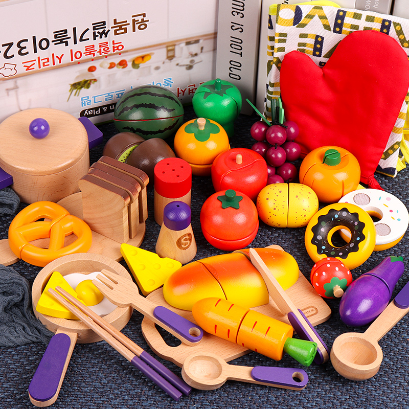 Export children to carefully dress up their home wine tableware wooden baby boy and girl to watch fruit and vegetable toys