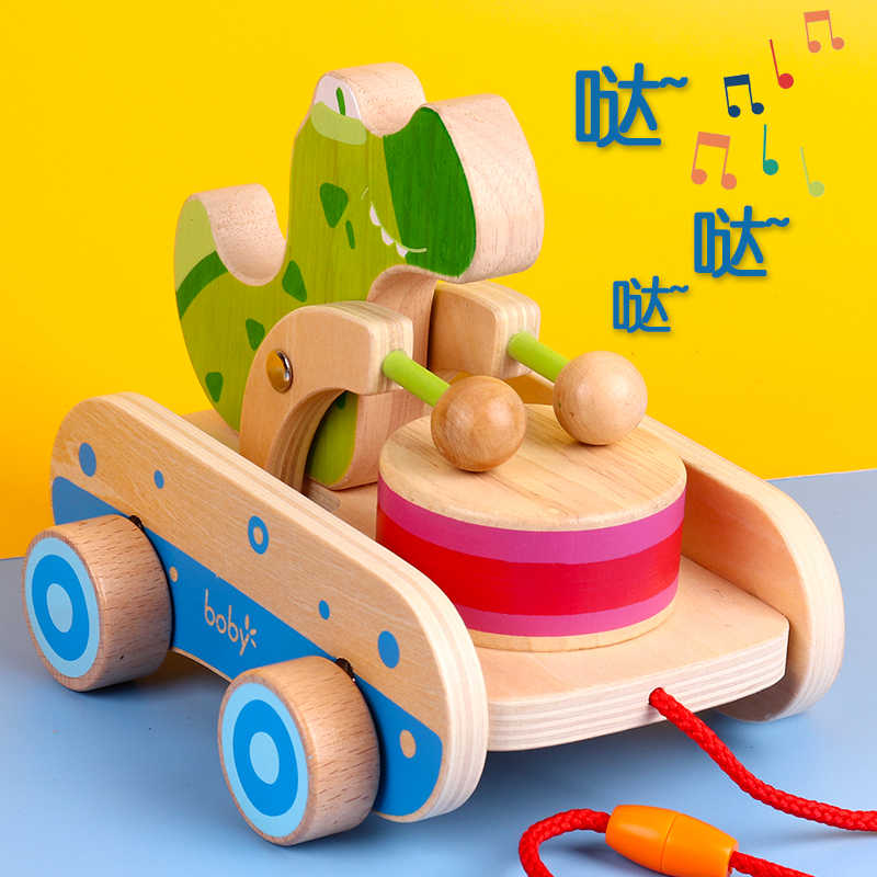 一岁半宝宝拖拉学步车手拉线绳玩具鳄鱼敲鼓车1 2岁3婴幼儿童牵引