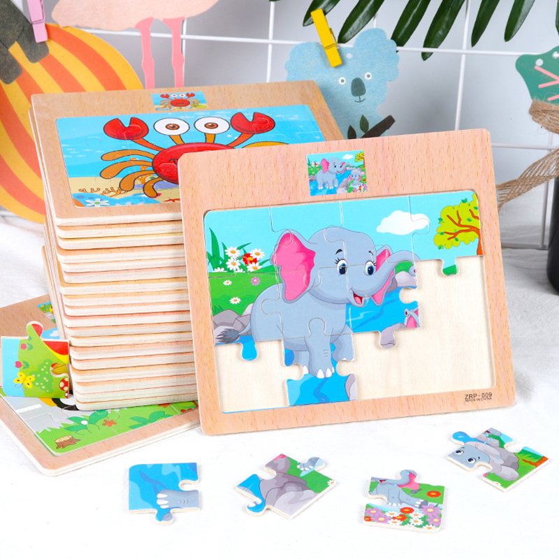 12 pieces of wooden children's three-dimensional puzzles 1-3-6 years old early education benefit intelligence development toys boys and girls building blocks