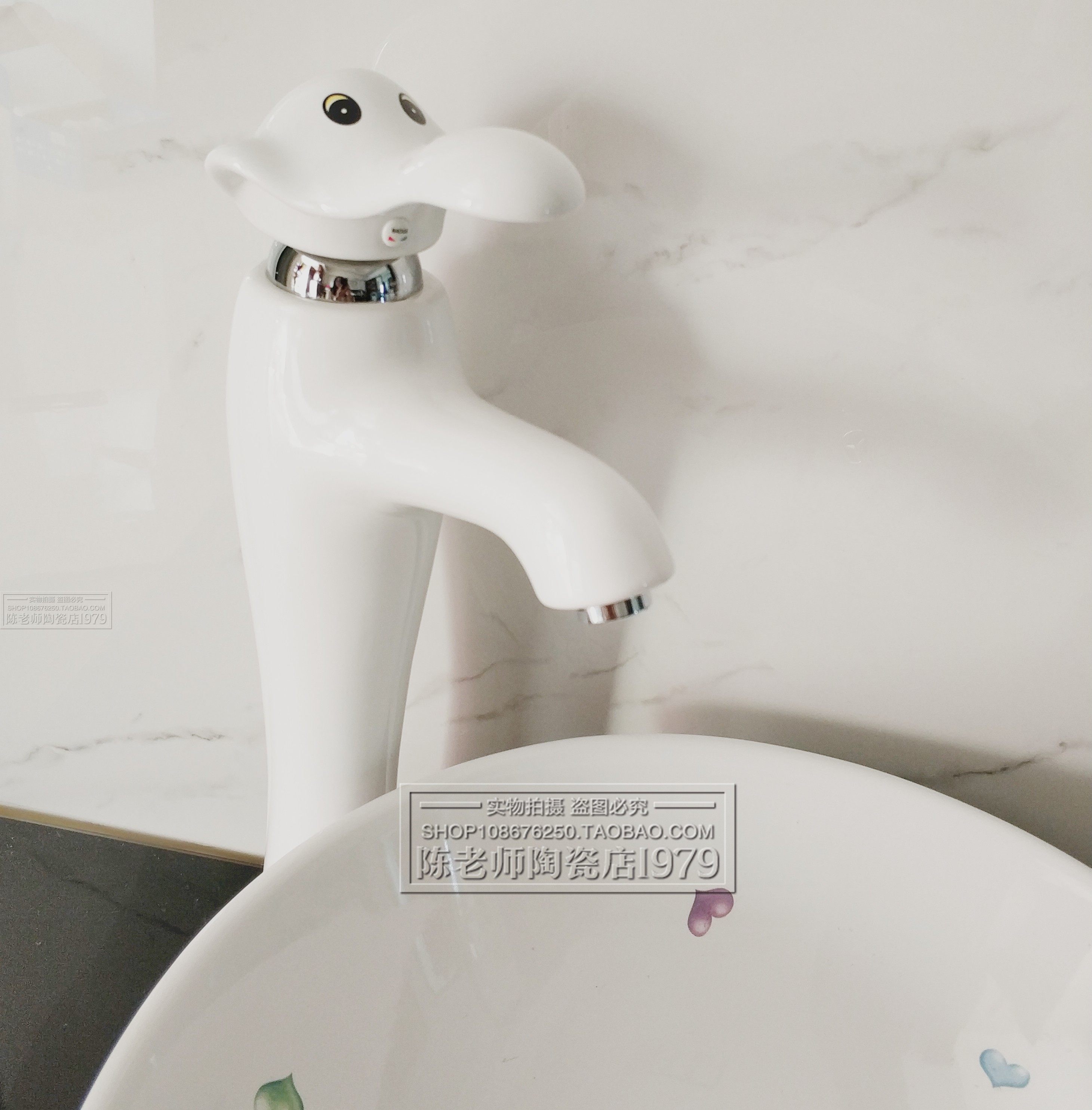 mnls ceramic long version hot and cold tap Children's bathroom Cartoon Elephant Rat Type White Terrace Basin High Tap