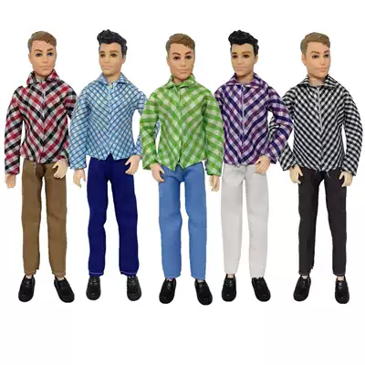 30cm toy shallow baby Barbie Doll Dress Up Boyfriend Prince Ken long sleeve shirt plaid suit trousers