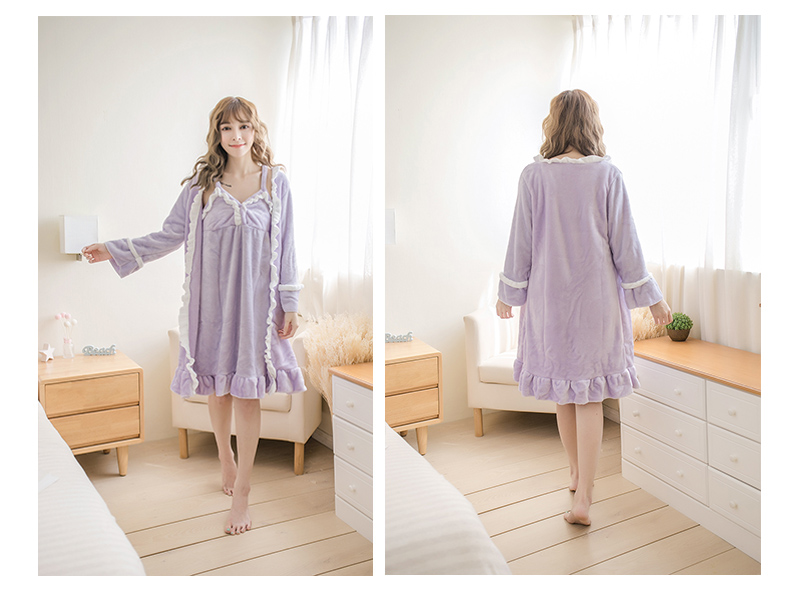 WYDZ / net Yi Danzi mùa thu và mùa đông mềm mại flannel nhà áo ấm san hô lông cừu phụ nữ áo choàng ngủ đồ ngủ gợi cảm