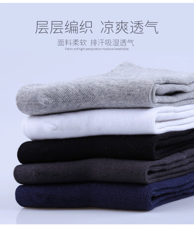 Vớ nam Zhuodong chải cotton ống vớ thấm hút mồ hôi kinh doanh quần cotton nam màu đen phần mỏng vớ mùa hè nam - Vớ bông tất bông