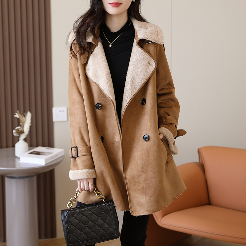 New 100% Lamb Wool Trench Coat for Women, Shearling Integrated, 2023 Winter Mid-Length Shearling Fur Coat