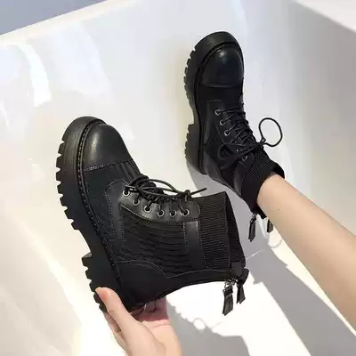 Inner High Martin boots female small 2020 Autumn and Winter new students thick bottom double zipper short boots Joker socks boots