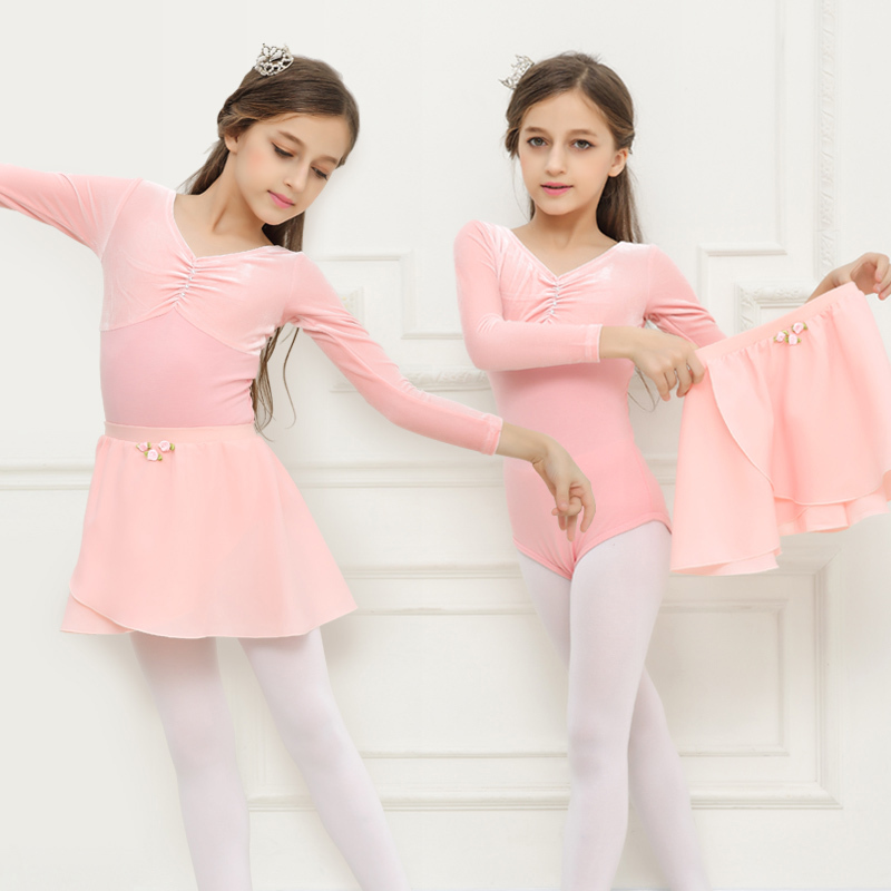 Children's long-sleeved velvet ballet dress children's dance one-piece exercise clothes