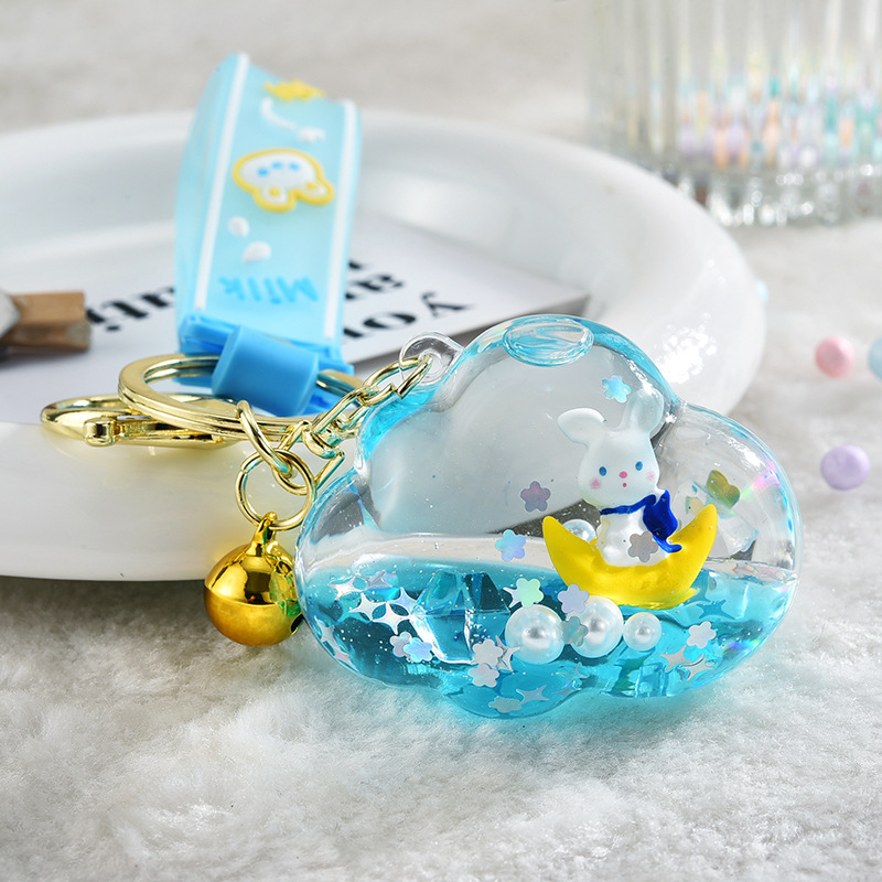 Cloud and Moon Rabbit Liquid Sand Acrylic Keychain Cute Cloud Drifting Keychain Couple Bag Accessory Small Cloud and Moon Rabbit Liquid Sand Acrylic Keychain Cute Cloud Drifting Keychain Couple Bag Accessory Small