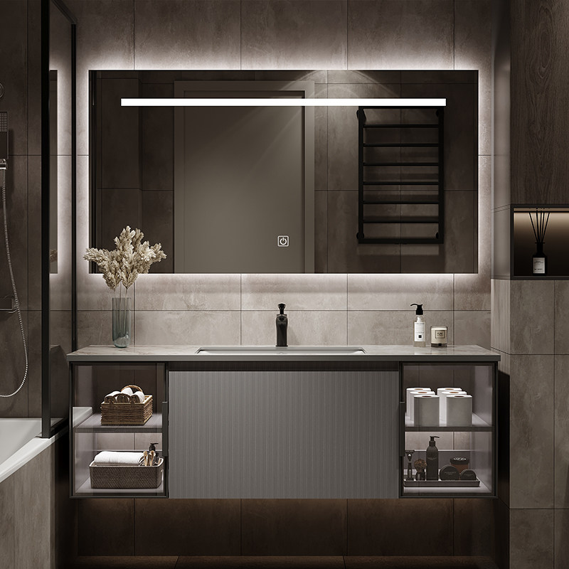 Modern minimalist slate one basin bathroom cabinet combination light luxury smart powder room wash basin washbasin cabinet customization