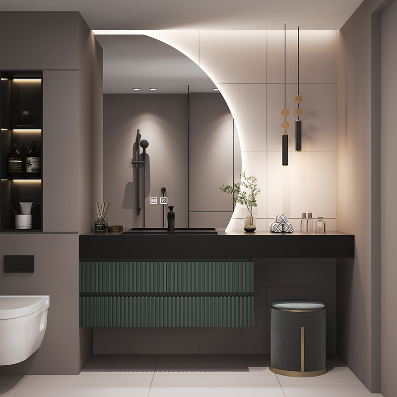 Rock board integrated basin Baths cabinet Composition modern minimalist solid wood Makeup Room Wash Table Wash-face Wash Basin Cabinet Customised