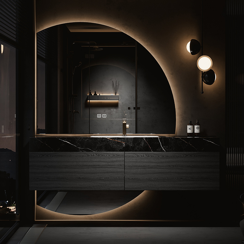 Hotel-Style Bathroom Cabinet Set with Marble Luxury Stone Seamless Ceramic Basin, Bathroom Sink, Hand-Washing Basin Cabinet