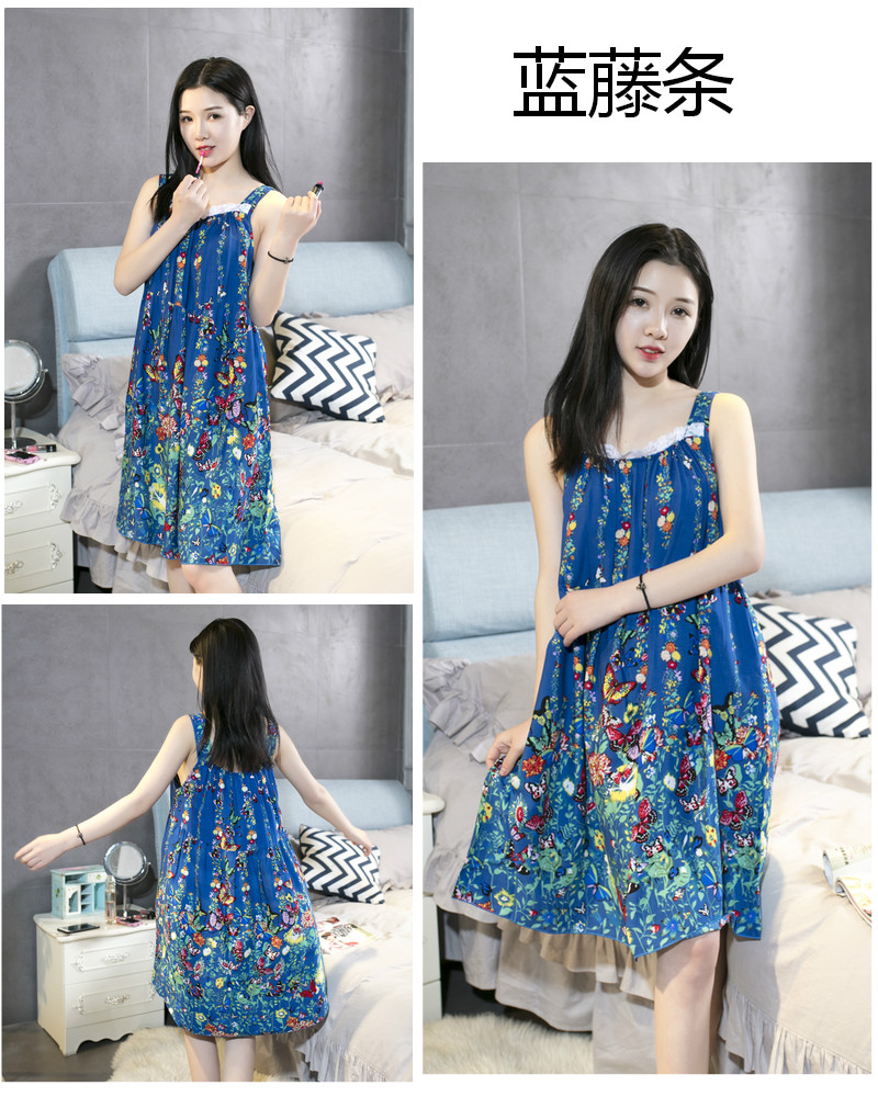 Cotton lụa lỏng sling nightdress ladies mùa hè cotton dài váy cộng với kích thước cộng với chất béo cotton silk đồ ngủ phần mỏng dịch vụ nhà