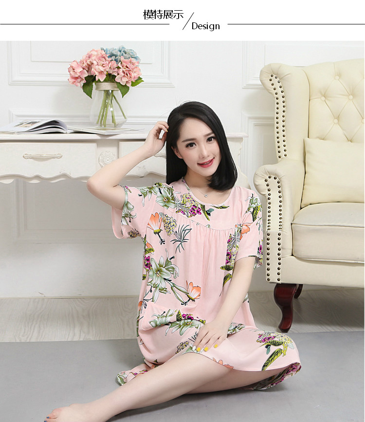 Mùa hè cộng với phân bón nhân tạo bông nightdress phụ nữ kích thước lớn bông lụa đồ ngủ bông váy nightdress thai sản váy váy