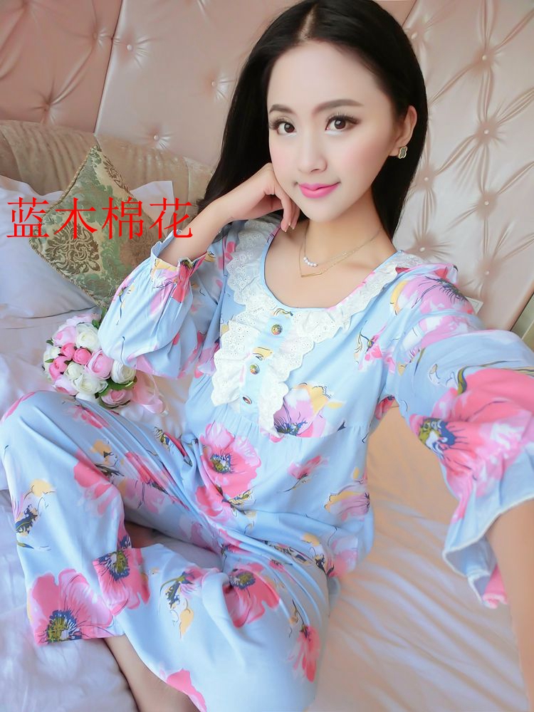 Mùa xuân và mùa hè của phụ nữ dài tay cotton lụa đồ ngủ dễ thương bông lụa phù hợp với nhân tạo cotton phần mỏng XL điều hòa không khí dịch vụ nhà