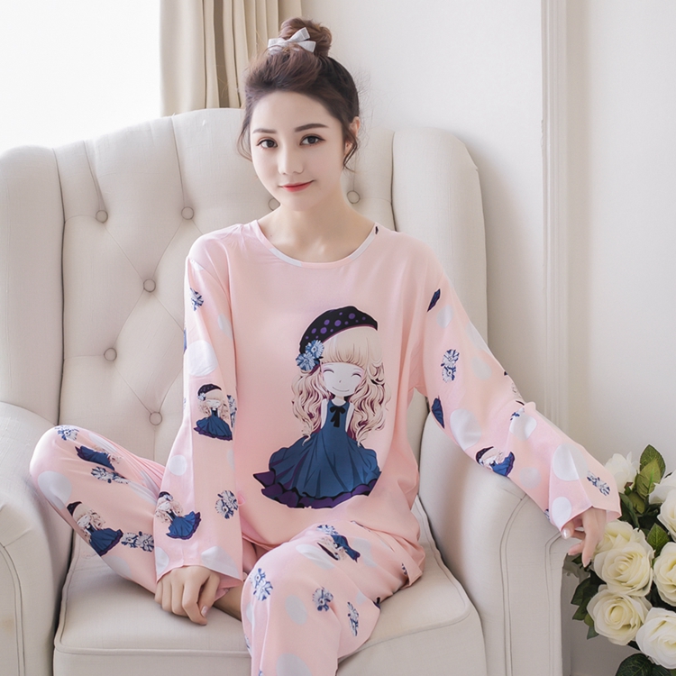 Mùa xuân và mùa hè của phụ nữ dài tay cotton lụa đồ ngủ dễ thương bông lụa phù hợp với nhân tạo cotton phần mỏng XL điều hòa không khí dịch vụ nhà