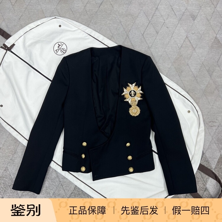 Balmain Men's Gold-Button Suit Jacket with Heavy Embroidery, Business Casual Fashion