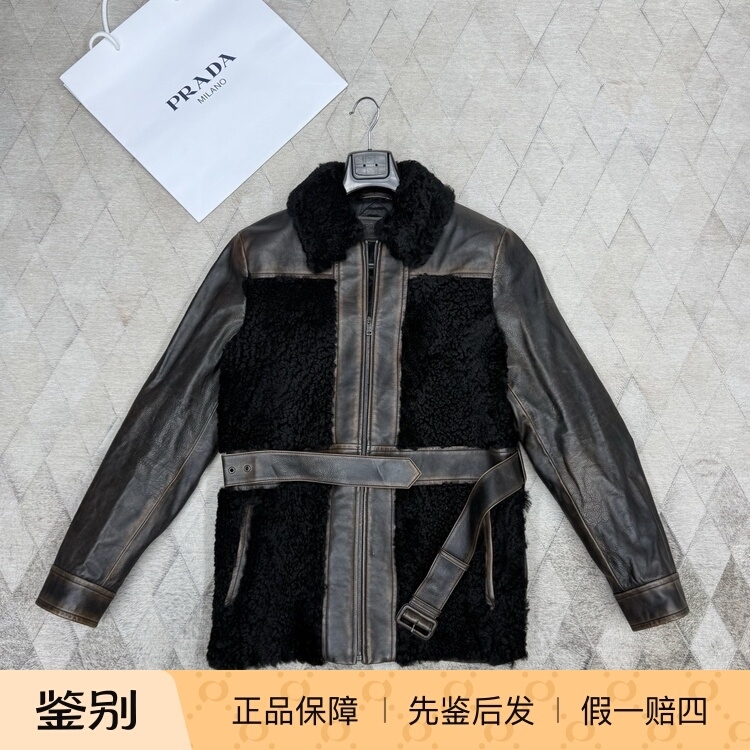 New Product Prada Prada's New Autumn and Winter Leather and Fur Jacket