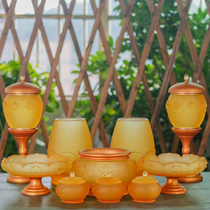 Zen Yue Liu Li Eight Auspicious Relief Lotus Bottle Incense Burner For Fruit Plate Water Purification Cup Five Offerings Buddha Set Home Ornaments