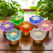 Zen Yue Buddhist art glass lotus candlestick butter lamp lotus lamp buddha front for the lamp candle holder long bright lamp home offering
