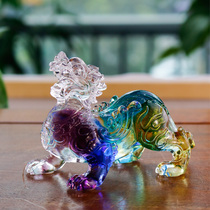 Zen Yue Buddhist Art Ancient Law Glass Cat A pair of divine beasts Car living room ornaments handicraft ornaments