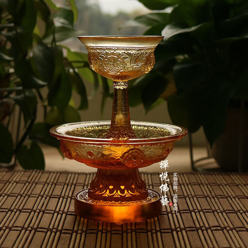 Ancient Law Genuine Glazed in Nepal Shuang Cup Eight Auspicious Reliefs for cup Hair Protection Cup Small Amber Color