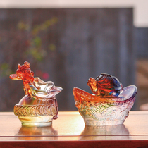 Ancient French glass yuanbao turtle ornament Nafu jubao bag ornament new Chinese style household shrine offering opening supplies