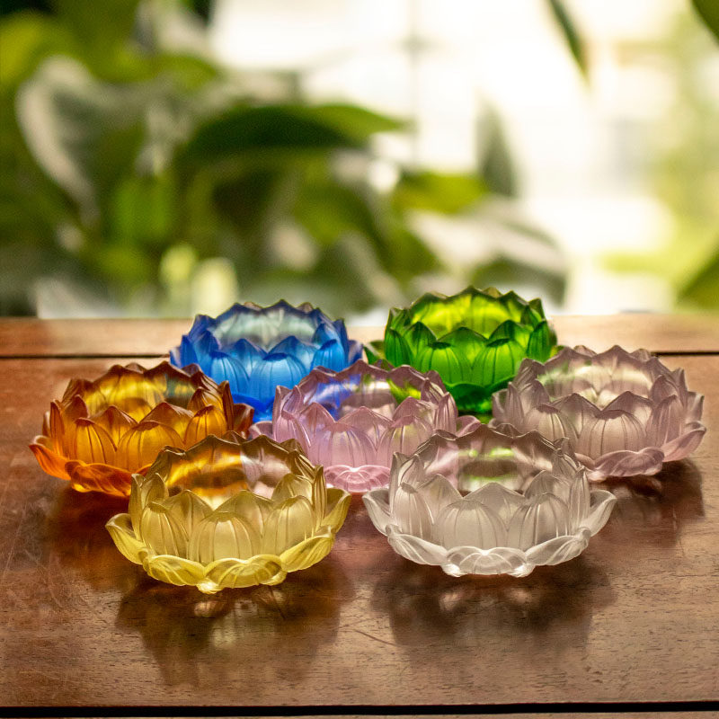 Ancient method glazed lotus candle holder for Buddha colorful butter lamp seat Buddha front lotus for lamp Buddha lamp home desktop decoration