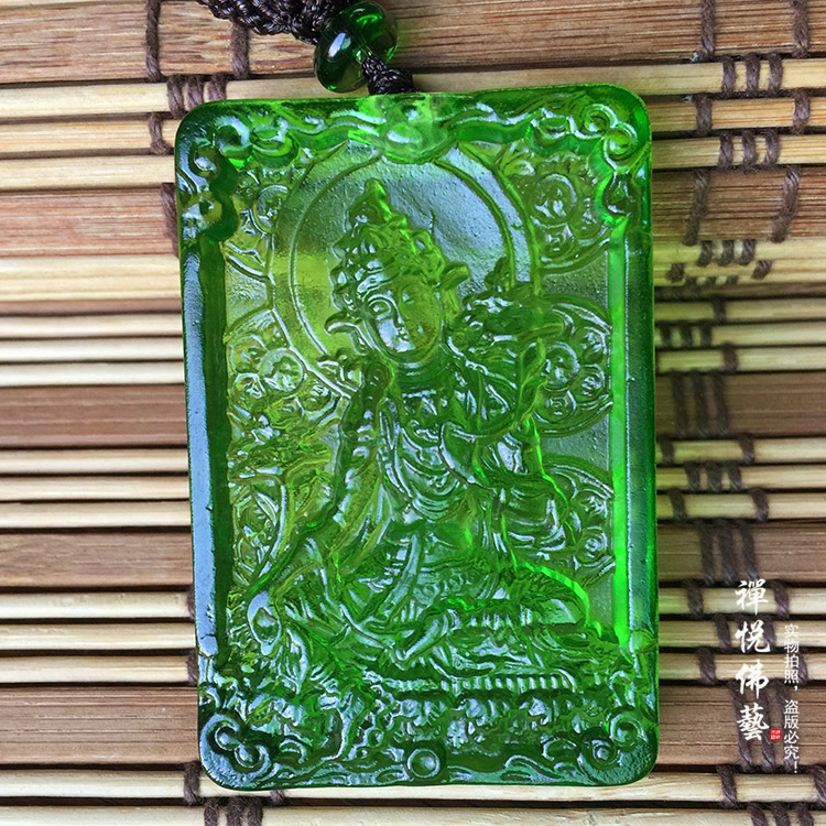 Ancient glass green Tara Buddha statue neoclassical creative ornament green Tara pendant Buddha plate pendant