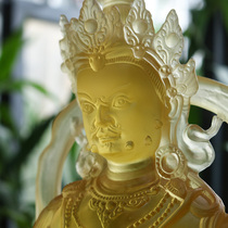 Zen Yue Buddhist art glass yellow god of wealth Buddha statue Tibetan Bara five road god of wealth handicraft ornament home offering 30cm high