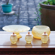 Chinese-style Buddhist set line incense burner water supply cup for fruit plate ancient law glass home Buddhist offering special ornament offerings