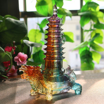 Zen Yue pure handmade ancient glass dragon turtle Wenchang pagoda ornament home office study desk handicrafts