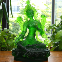Zen Yue Buddhist Art Ancient Law Liuli Tibetan Buddhism Tantric Green Tara Buddha Statue Ornament Home Offering Size 30.5cm