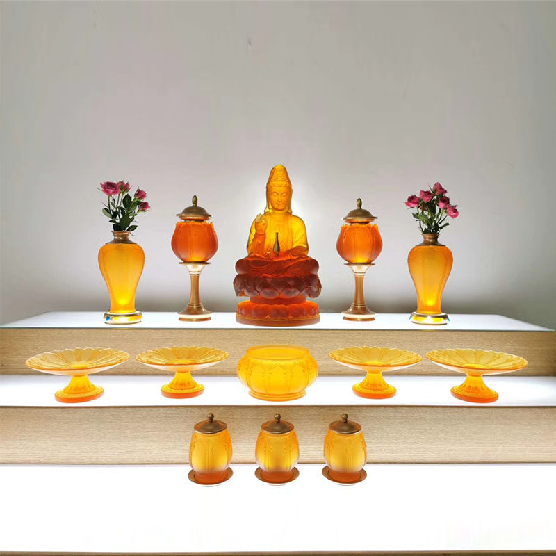 Ancient glass handmade New Chinese Buddha large medium small holy water cup Incense burner Fruit plate vase for lamp ornaments