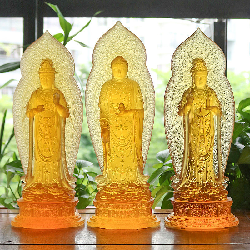 Zen Yue Buddha art Ancient law Liuli Western three saints Amitabha Buddha Bodhisattva Guanshiyin Bodhisattva Buddha ornaments