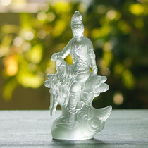 Ancient Glass Self-Contained Guanyin Buddha Statue Ornament Zen Meaning White Guanyin Bodhisattva Statue Home Entrance Offering Crafts