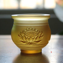 Zen Yue Buddhist art pure handmade ancient glass relief Buddha character lotus tribute cup cup tea cup holy water cup Buddha offering utensils