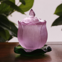Ancient glass lotus leaf lotus flower holy water cup for the Buddha cup Buddha tool set home Buddhist hall tableware ornaments