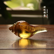 Tibetan Buddhist Supplies Ancient Law Glass Law Snail Ancient Magic Sound Conch Left Spiral Spiral Eight Offerings - Great Amber
