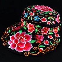 Ethnic style embroidered womens hat four seasons can be used sun hat large cornice flat top hat removable top leisure travel hat