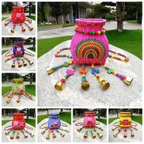 Childrens back basket National Wind embroidery flower Bell pure hand-woven photography dance props shoulder color small back basket