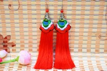 Ethnic style embroidered filament earrings Jewelry jewelry handmade earrings Tassel drop earrings womens exaggerated earrings