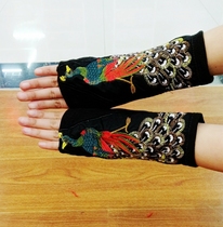 New ethnic style Yang Liping with fabric embroidery wrist retro female cloth wrist cover hand back wrist gloves