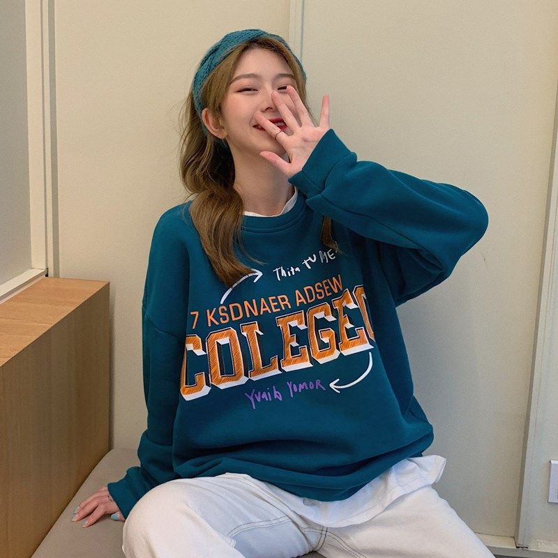 Real picture new cotton thickened and plush sanitary dress women's front and back printed top women's fashionable loose clothes