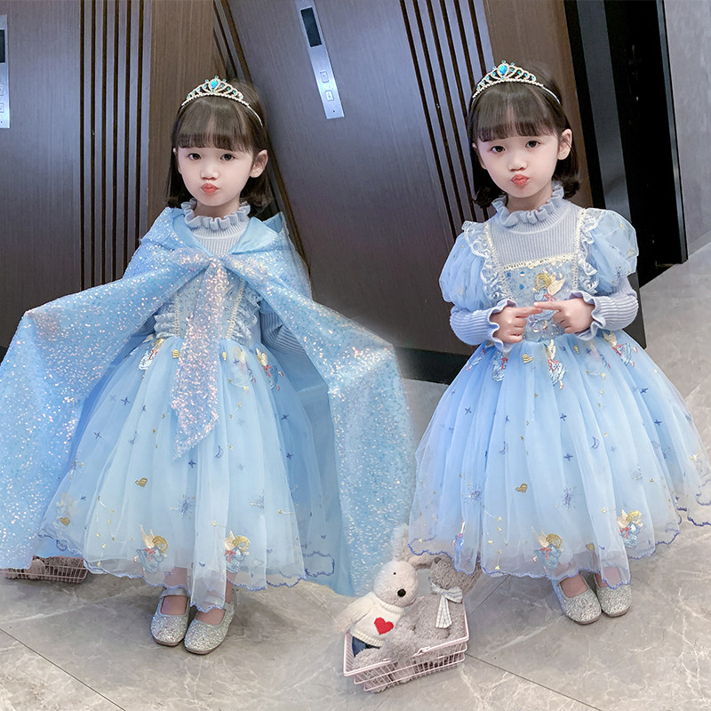 Girl Snowy Chic Edge Love Tha Princess Skirt Baby Birthday Gown Dress Little Girl Embroidered Sweater Knit Foreign Dress