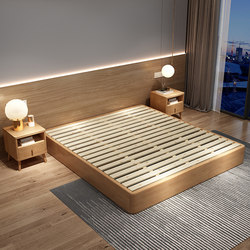 All Solid Wood Tatami Simple Platform Bed, Minimalist Modern Single/Double Bed, Bed and Breakfast Hotel Floor-Standing Bed Without Headboard