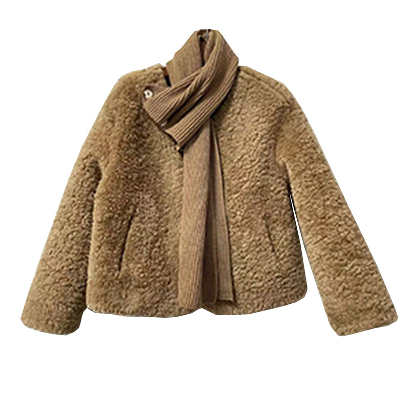 Z95010 Mall Same Style 2026 Autumn and Winter Fashion Versatile Knit Scarf Fleece Short Jacket Top Z95010 Mall Same Style 2026 Autumn and Winter Fashion Versatile Knit Scarf Fleece Short Jacket Top