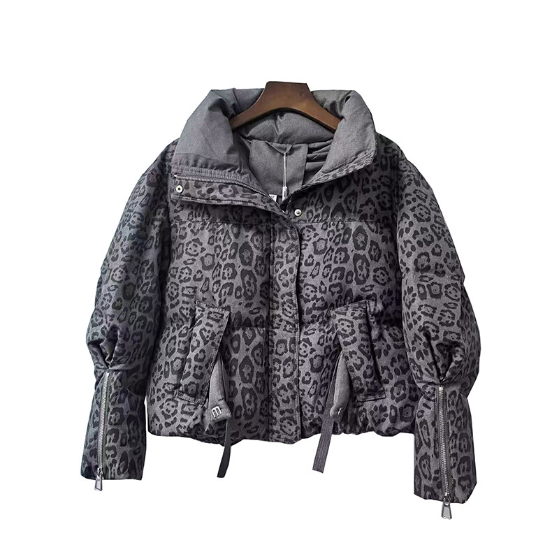 Z98006 Mall Same Style 2025 Winter New Fashion Elegant Versatile Thickened White Duck down Leopard Print down Jacket Top