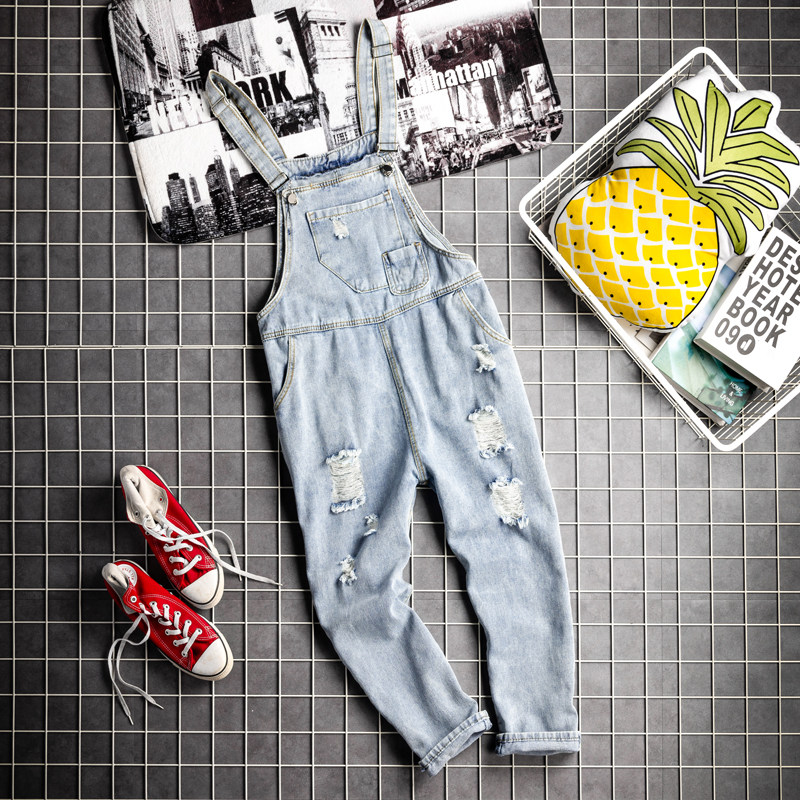 American Casual Multi-Pocket Tooling Cuddling Bag Pants Male Tide Cards Loose even fit pants Men's Korean version Trend 90% Hanging Strap Pants