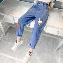 Girls jeans 2021 spring new style girls pants in big children casual loose Children Baby trousers