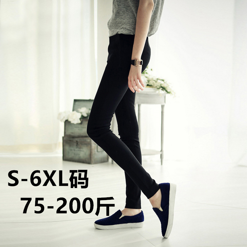 Large size inner lap pants female outside wearing spring autumn fat MM tight elastic high waist and small feet magic 100 lap slim fit slim black pants