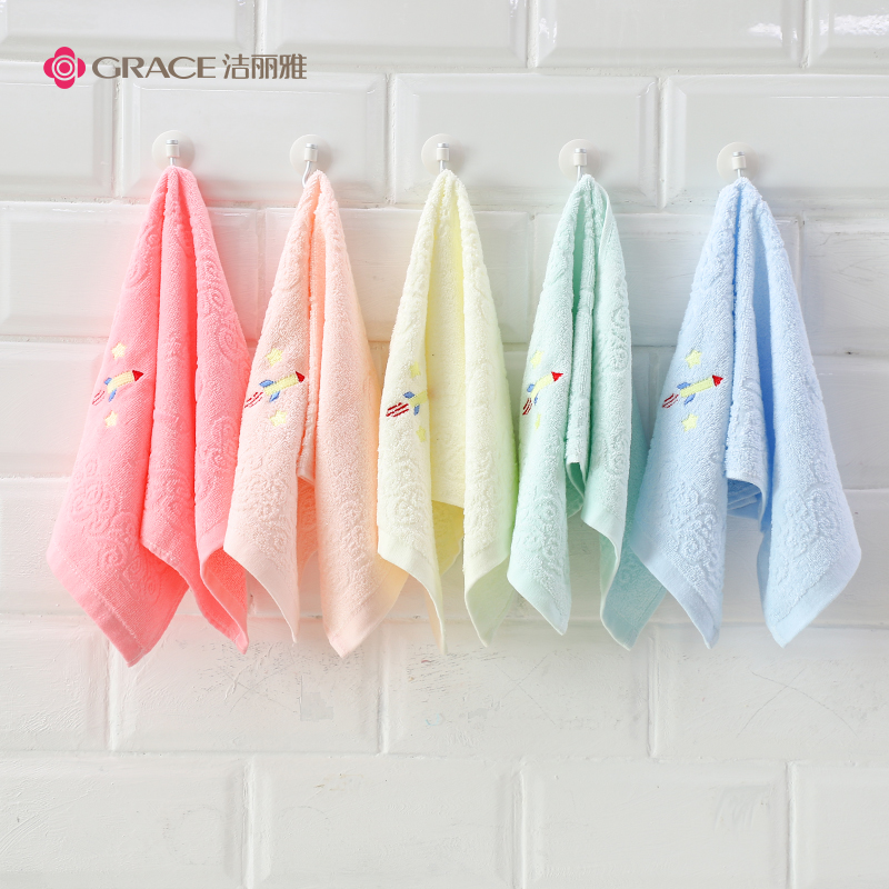 3 turn Jie Liya children's towels Pure cotton face washing household towels Soft absorbent cartoon baby face washing children's towels